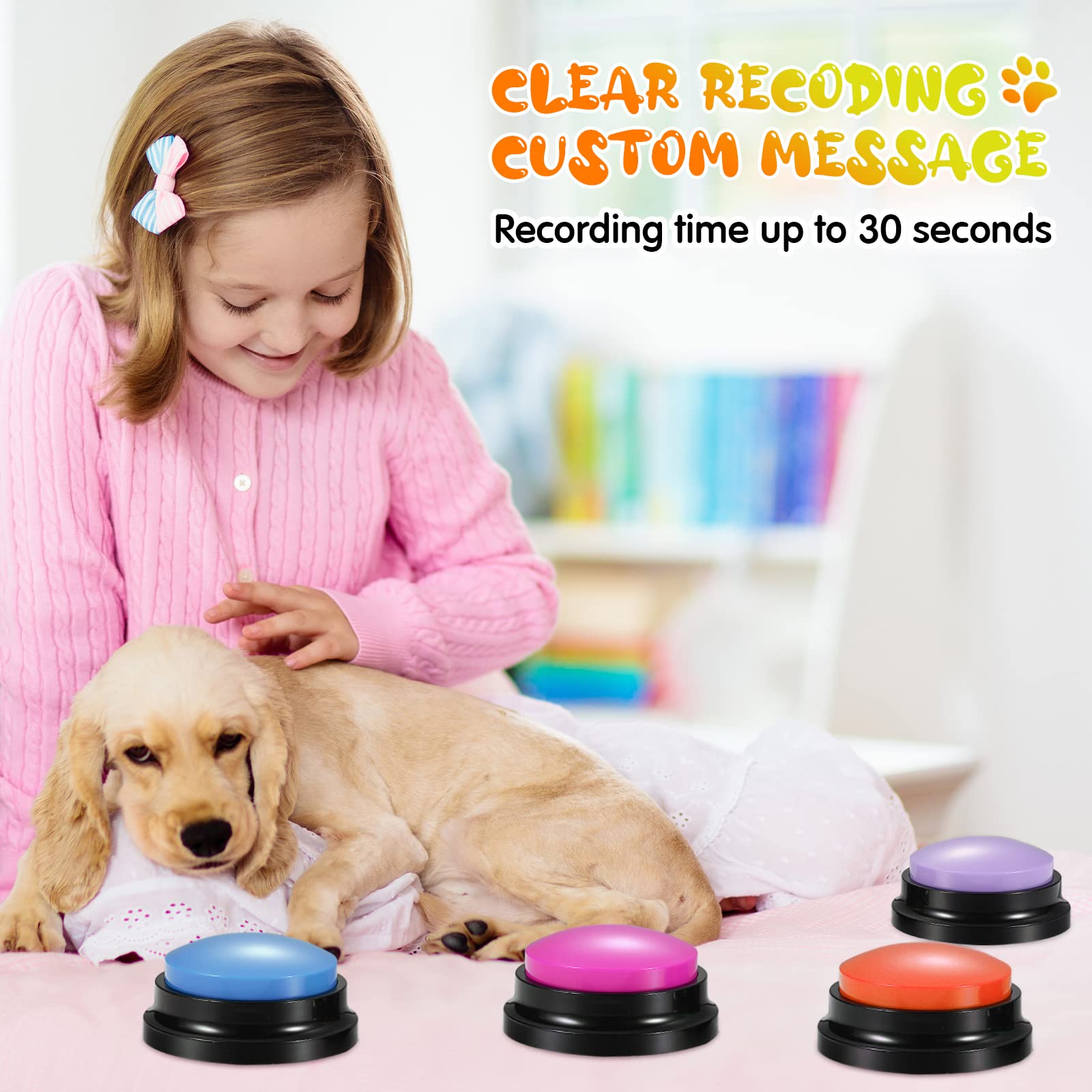 4Pcs Recordable Dog Buttons for Communication,Pet Training