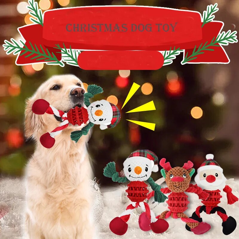 Christmas-Themed Squeak Toys for Dogs - Interactive Pet Products for the Holidays- Toy Puzzles with Sound, Food Dispensing, and Teeth Cleaning Fun for Winter!