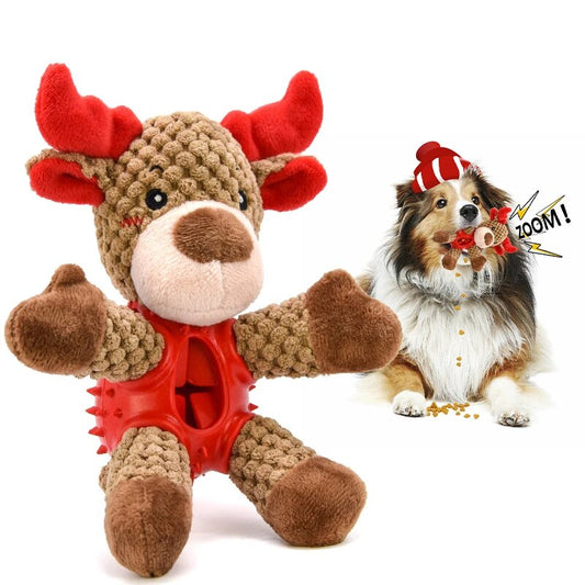 Christmas Elk Dog Toy - Festive Corduroy Plush Pet Toy. Capture the holiday spirit with our Christmas Elk Dog Toy! Your pup will love the beef-scented fun, while the durable corduroy fabric ensures long-lasting play.