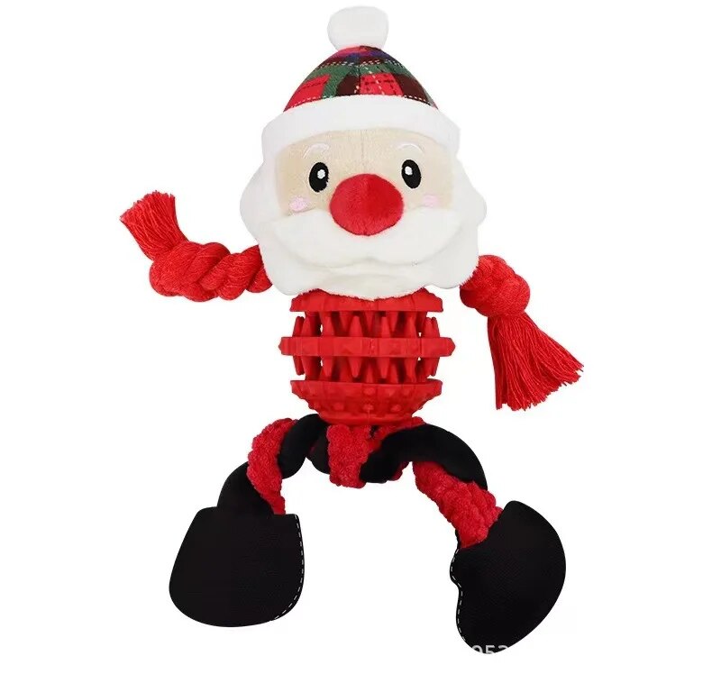 Santa Dog Toy - Velvet and Rubber for Durability. This Santa Dog Toy is made with quality velvet and rubber for a durable playtime experience. The festive design and squeaks will keep your dog entertained.