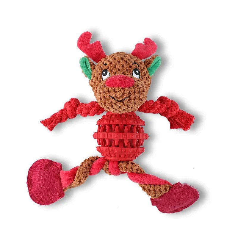 Cute Christmas Reindeer Dog Toy - Durable and Interactive. This cute Christmas Reindeer Dog Toy is both festive and durable. It's perfect for medium and large dogs, featuring a squeaker for interactive play.