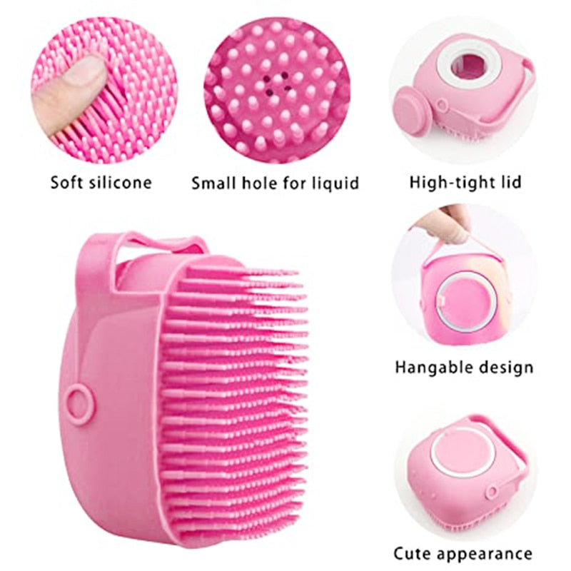 Pet Shampoo Brush: 2.7oz/80ml Grooming Scrubber Comb with Massage Function for Dogs and Cats - Soft Silicone Rubber Bristles Ideal for Bathing and Brushing Short Hair