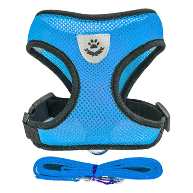 Adjustable Fit Reflective Pet Harness Pet Walking Essentials. Blue pet walking essentials with adjustable fit and reflective elements for added safety.