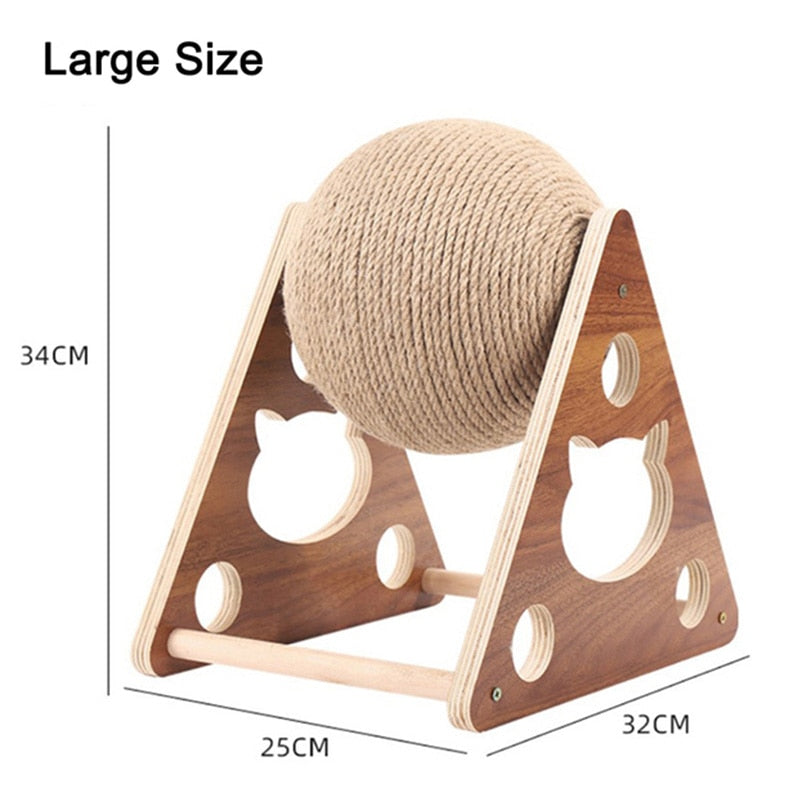 Solid Wood Cat Scratching Ball: Durable Sisal Rope Cat Toy for Natural Grinding, Climbing, and Scratching Pleasure, Great Cat Scratcher