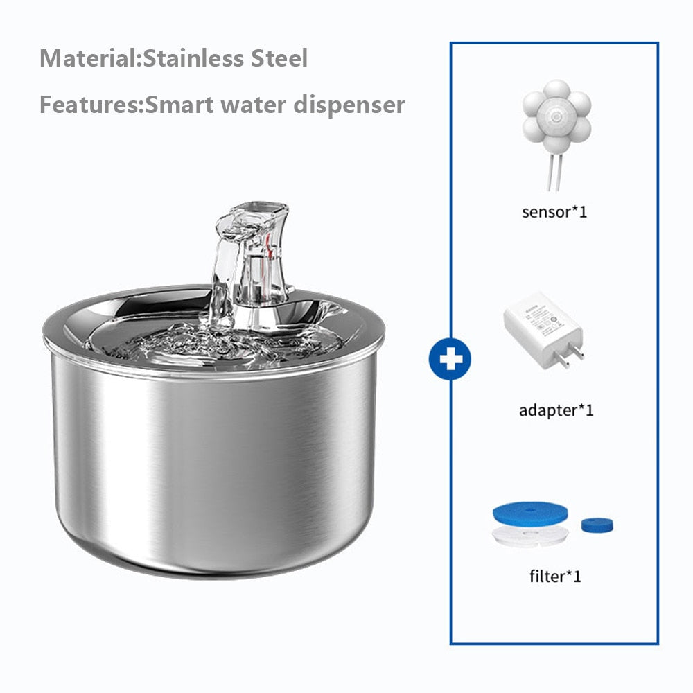 Automatic Stainless Steel Cat Water Fountain - 2L Capacity, Running Water, Smart Sensor, 4-Layer Fountain Filter - Ideal for Cats and Dogs