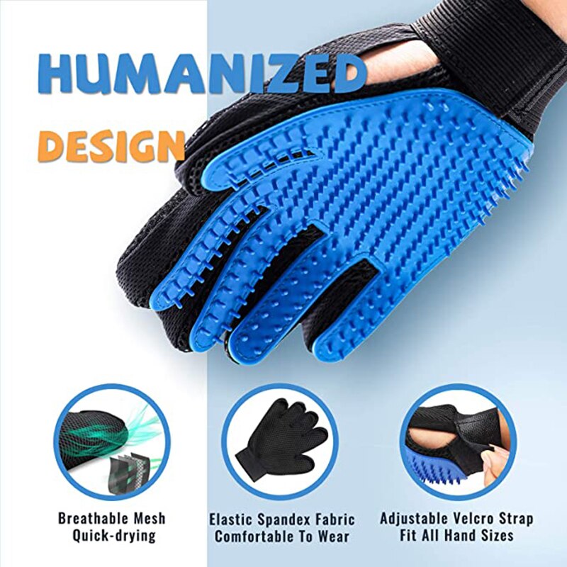 Pet Grooming Glove: Gentle Silicone Deshedding Brush with 259 Massage Tips - Removes Pet Hair, Perfect for Cats and Dogs (1 Pair)