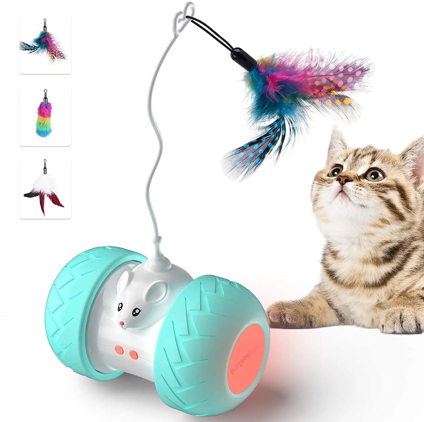Electronic Mouse and Feather Chase Toy for Cats - Interactive Cat Toys for Indoor Cats and Kittens