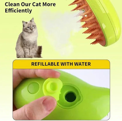 3-in-1 Pet Grooming Tool: Electric Steam Cat and Dog Brush, Detangling Comb, Hair Removal Spray, and Pet Massager