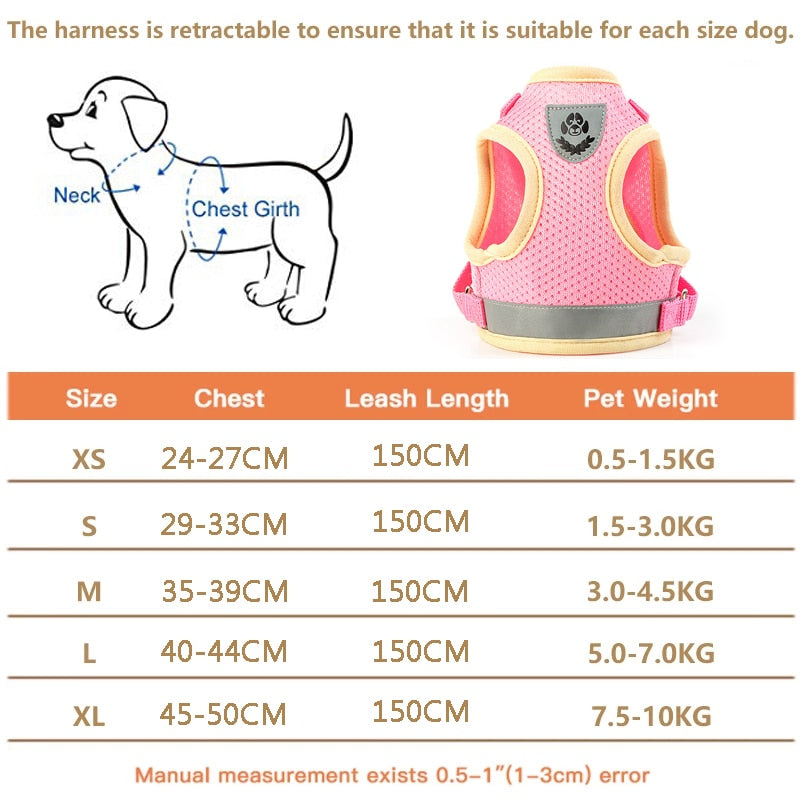 Breathable Mesh Puppy Harness and Leash Set - Reflective Summer Dog Harness Vest - Ideal for Chihuahuas, Yorkies, and Cats