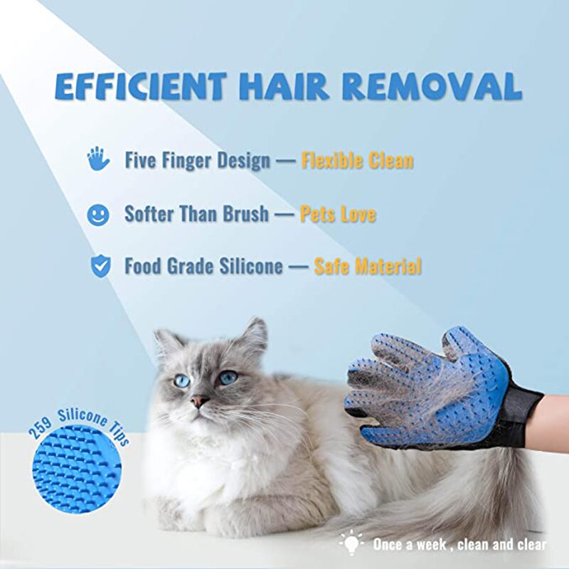 Pet Grooming Glove: Gentle Silicone Deshedding Brush with 259 Massage Tips - Removes Pet Hair, Perfect for Cats and Dogs (1 Pair)