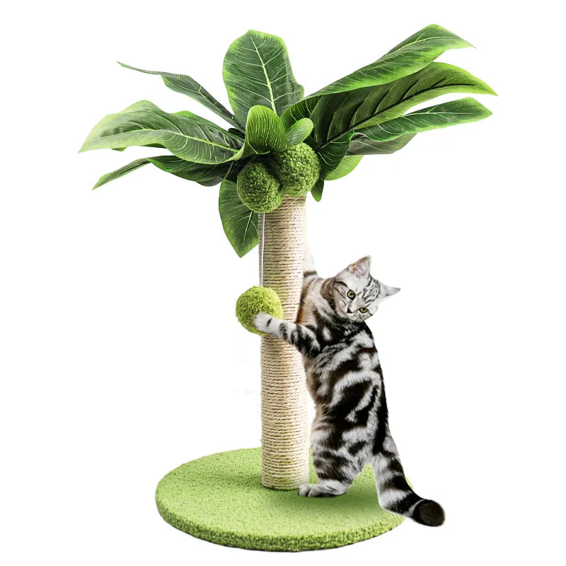 Safe and Non-Toxic Faux Greenery Surrounding Cat Scratching Post
