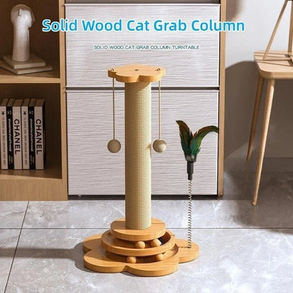 Versatile Cat Toy Set, Wooden Cat Scratching Post with Catnip Balls - 3-Layer Design, Cat Supplies & Accessories.