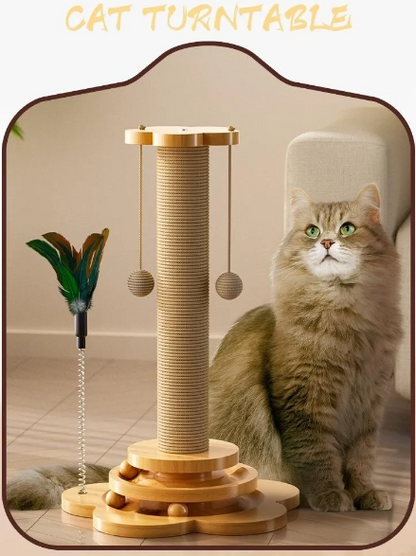 Entertaining Cat Toy Collection - Natural Sisal Grab Column - Durable Wooden Construction - Interactive Fun for Your Feline Friend.