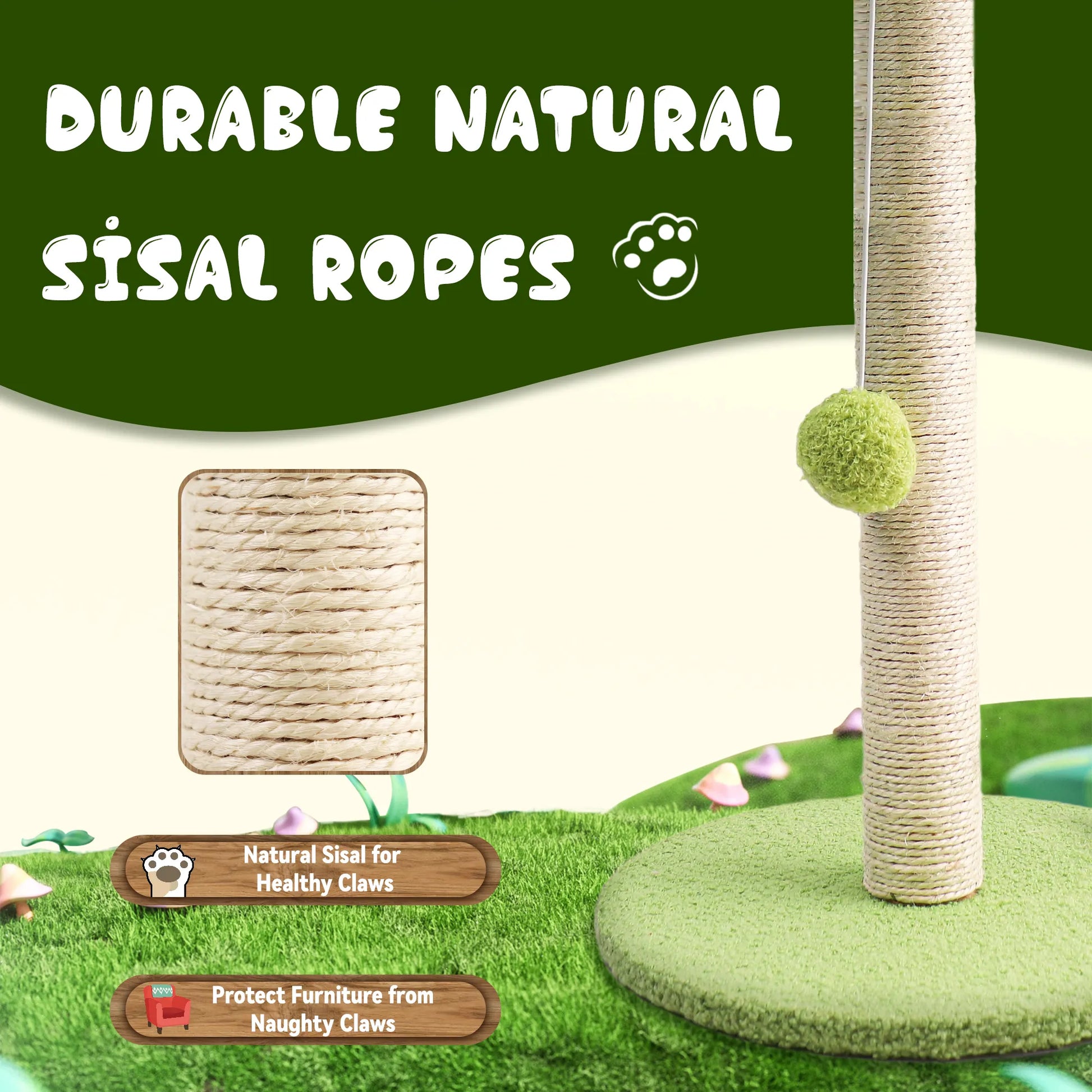 Jungle Cat Scratching Post with Durable Natural Sisal Ropes for healthy claws