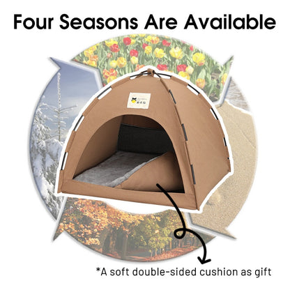 Cozy Removable Cat and Dog Tent with Cushion - Perfect Pet Teepee for All Seasons, Ensuring Soft Comfort and Cozy Enclosure Nest for Pet Sleep