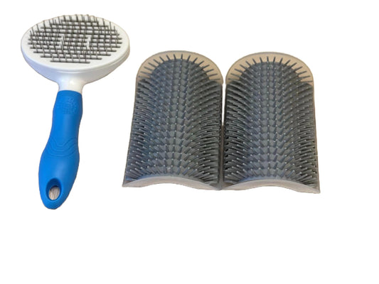 Cat-Friendly Grooming Kit: 1 Slicker Cat Brush and 2 Corner Cat Scratcher Combs - Effective Pet Hair Removal for Dogs and Cats