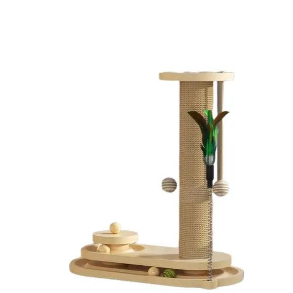 A Solid Wood Cat Turntable, a vertical cat scratching post made from durable wood material.