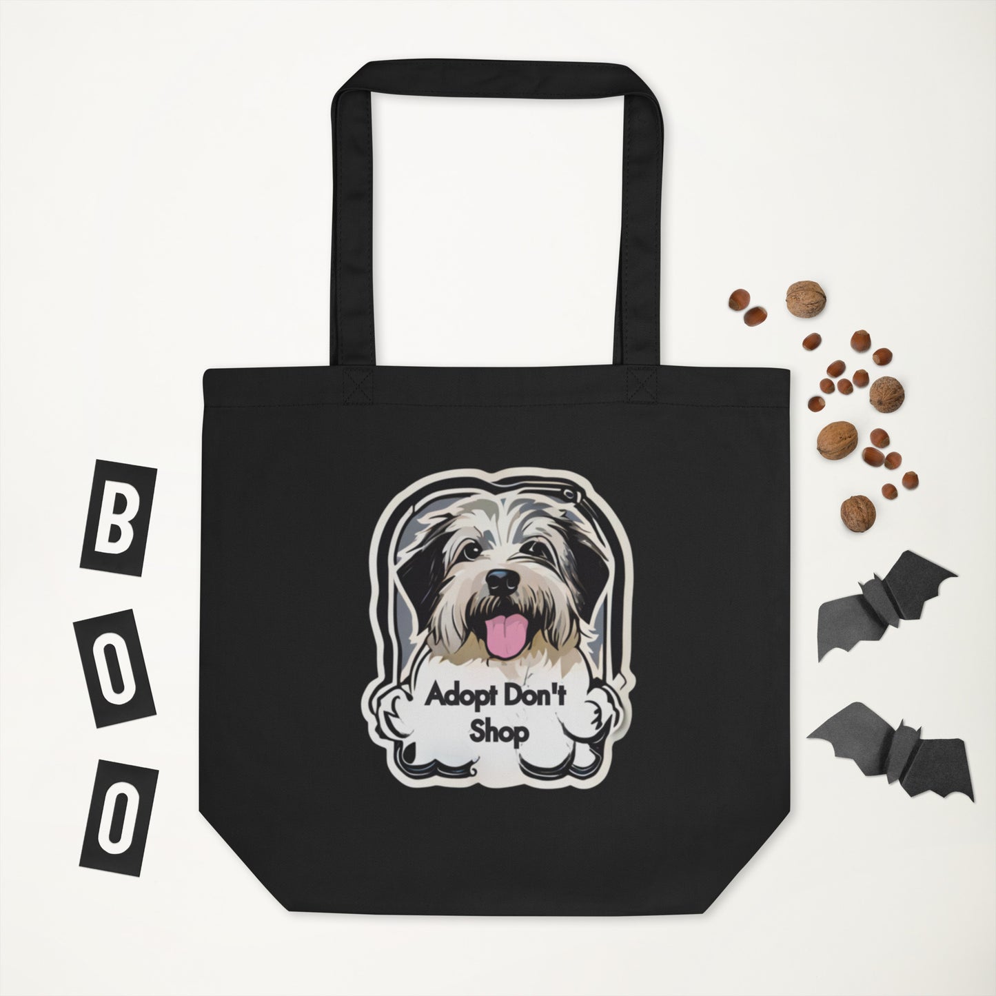 Eco-Friendly Organic Cotton Tote Bag with 'Adopt Don't Shop' Dog Design – Your Sustainable Solution for Groceries, Books, and More!