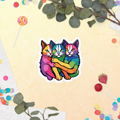 Rainbow Cats Embrace Love Sticker - Show Your Support for LGBTQ+ Community