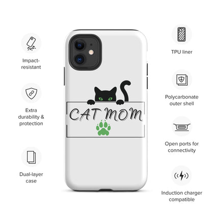 Cat Mom iPhone Case - Cute, Protective Phone Case Cover for iPhone Multiple Sizes 11 Pro Max, 12 Pro, SE, Mini, XR and More! Tough Case for iPhone®