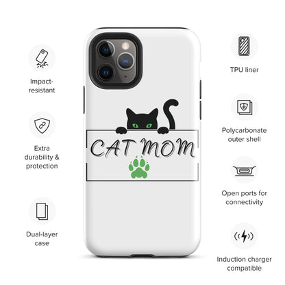 Cat Mom iPhone Case - Cute, Protective Phone Case Cover for iPhone Multiple Sizes 11 Pro Max, 12 Pro, SE, Mini, XR and More! Tough Case for iPhone®