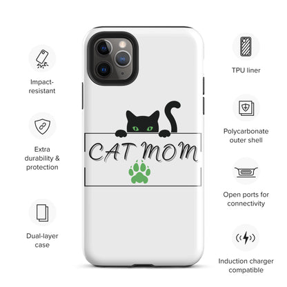 Cat Mom iPhone Case - Cute, Protective Phone Case Cover for iPhone Multiple Sizes 11 Pro Max, 12 Pro, SE, Mini, XR and More! Tough Case for iPhone®