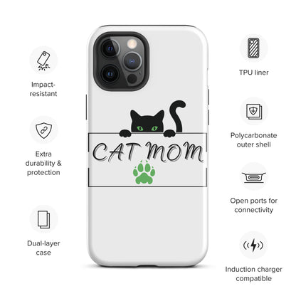 Cat Mom iPhone Case - Cute, Protective Phone Case Cover for iPhone Multiple Sizes 11 Pro Max, 12 Pro, SE, Mini, XR and More! Tough Case for iPhone®