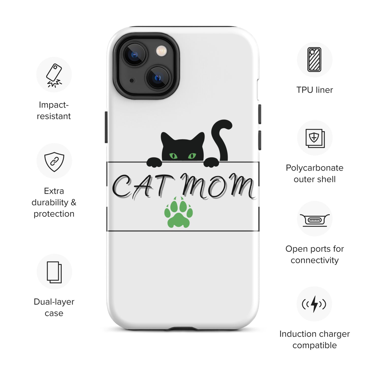 Cat Mom iPhone Case - Cute, Protective Phone Case Cover for iPhone Multiple Sizes 11 Pro Max, 12 Pro, SE, Mini, XR and More! Tough Case for iPhone®