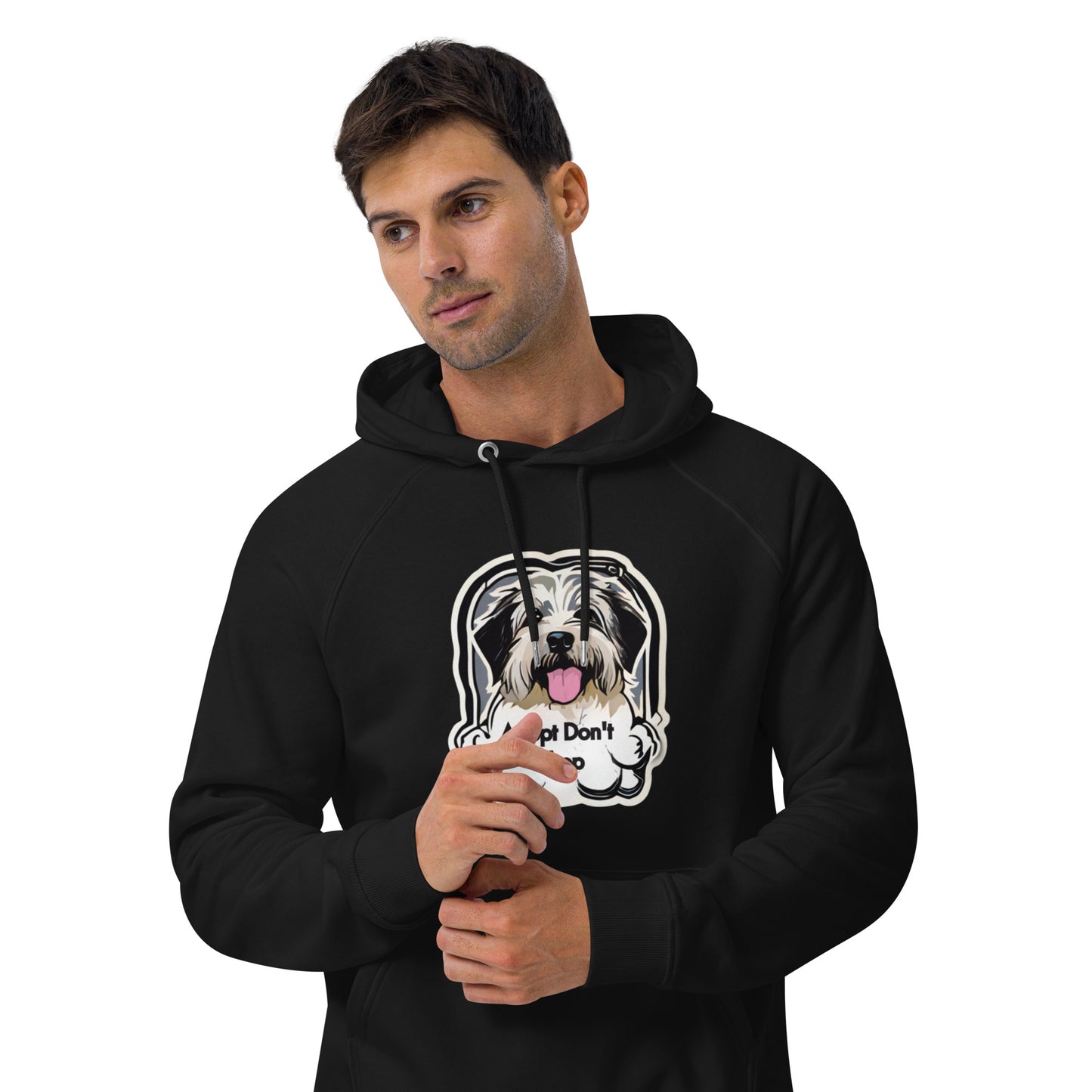 Unisex Eco-Friendly Super Soft Hoodie "Adopt Don't Shop" Sweatshirt for Sustainable Fashion Enthusiasts and Animal Lovers - Stylish, Cozy, and Eco-Conscious Apparel Choice