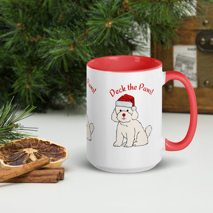 Deck the Paws Mug with Festive Color Inside - Holiday Dog Lover's Christmas Coffee Cup - Unique Gift for Pet Owners -Ceramic Drinkware