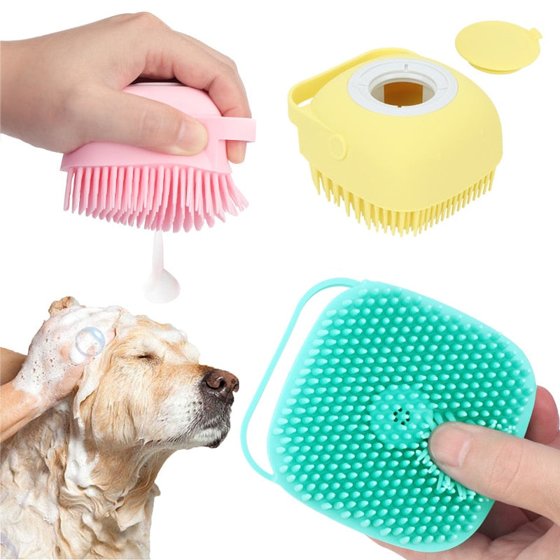 Pet Shampoo Brush 2.7oz 80ml Grooming Scrubber Comb with Massage Function for Dogs and Cats Soft Silicone Rubber Bristles Ideal for Bathing and