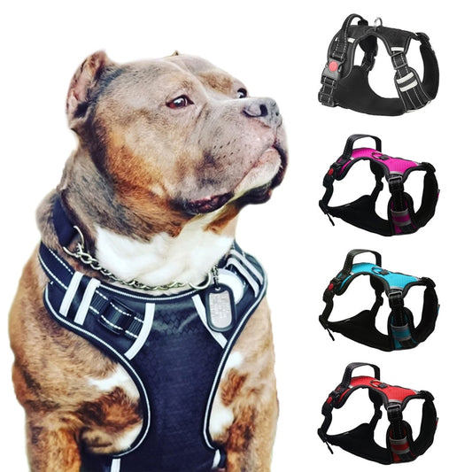 Breathable No-Pull Big Dog Harness Set with Adjustable Vest, Matching Leash, Collar, and Reflective Strips - Ideal for Small, Medium, and Large Dogs - Perfect for Pet Training and Outdoor Activities