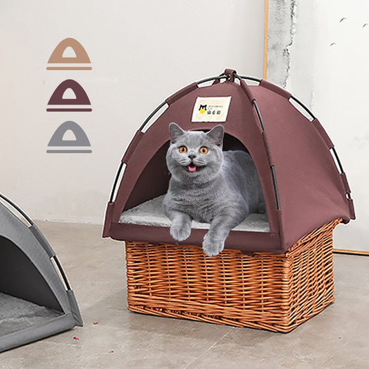 Cozy Removable Cat and Dog Tent with Cushion - Perfect Pet Teepee for All Seasons, Ensuring Soft Comfort and Cozy Enclosure Nest for Pet Sleep